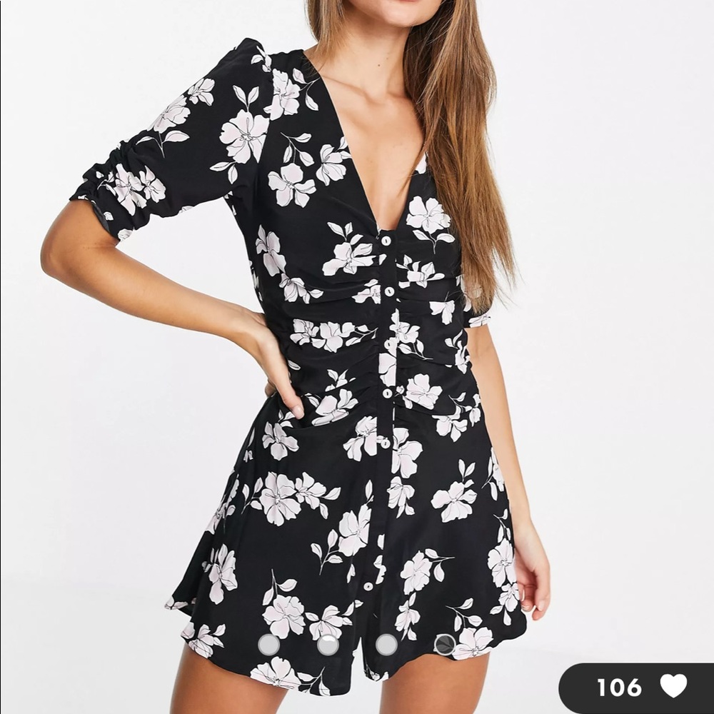 WORN ONCE ruched sleeve and button through mini dress